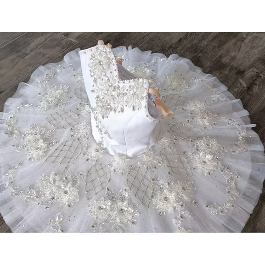 White Flowers Design Garden Pancake Tutu