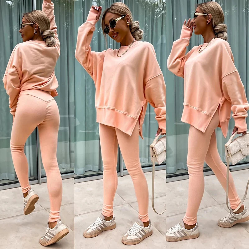Women's Long Sleeve Solid Color Fashion Fitness Set