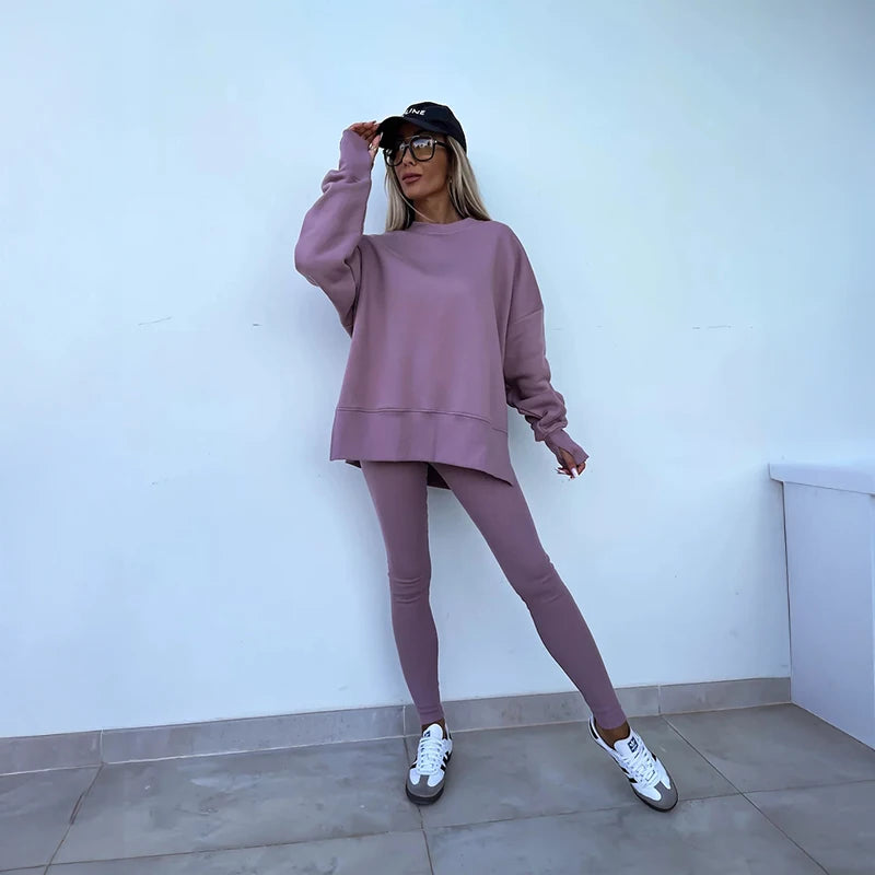 Women's Long Sleeve Solid Color Fashion Fitness Set