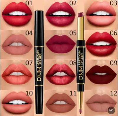 Double-Ended Waterproof Stage Non-Stick Lipstick & Lip Liner 2-in-1