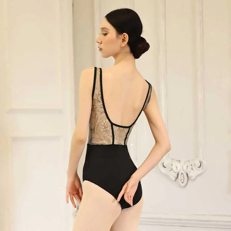 Mesh Floral Ballet Boning Leotard