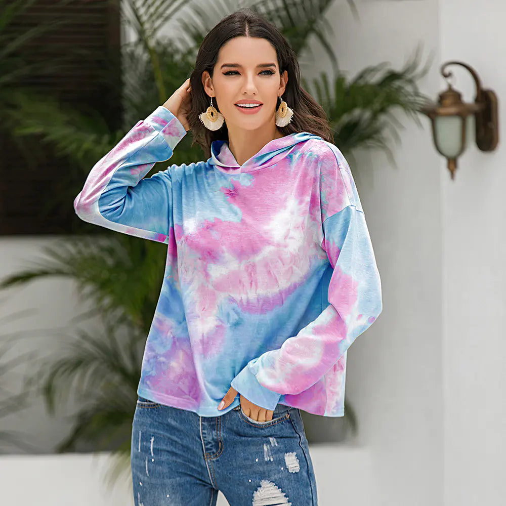 Dreamy Gradient Tie-Dye Hooded Sweatshirt for Women