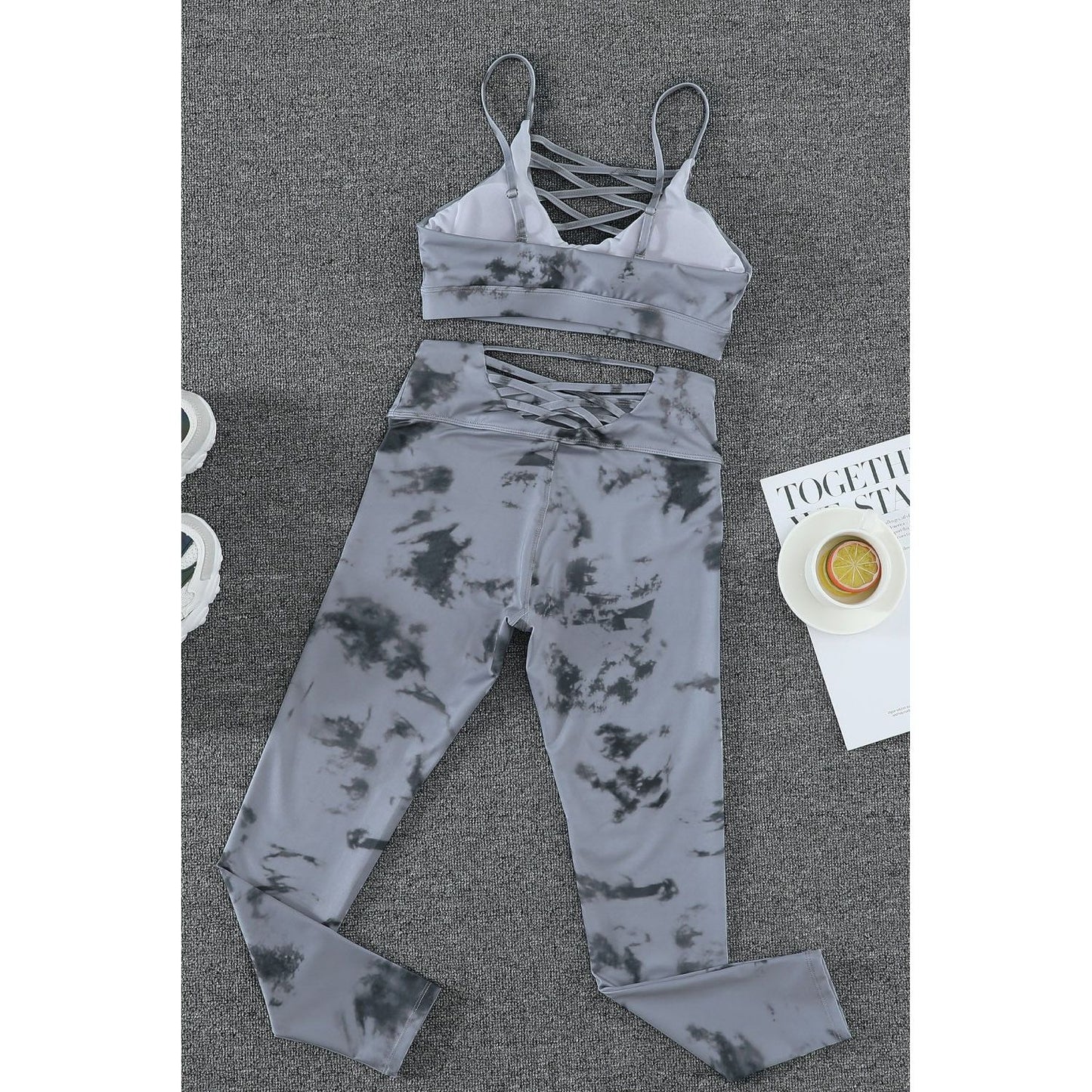 Tie-dye Summer Crisscross Sport Bra and Leggings Set