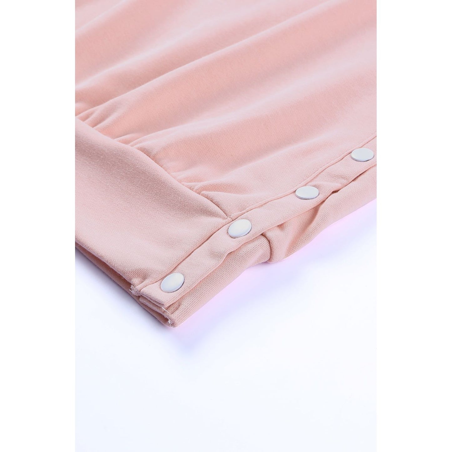 Pink Summer Crew Neck Slit Buttons Sweatshirt