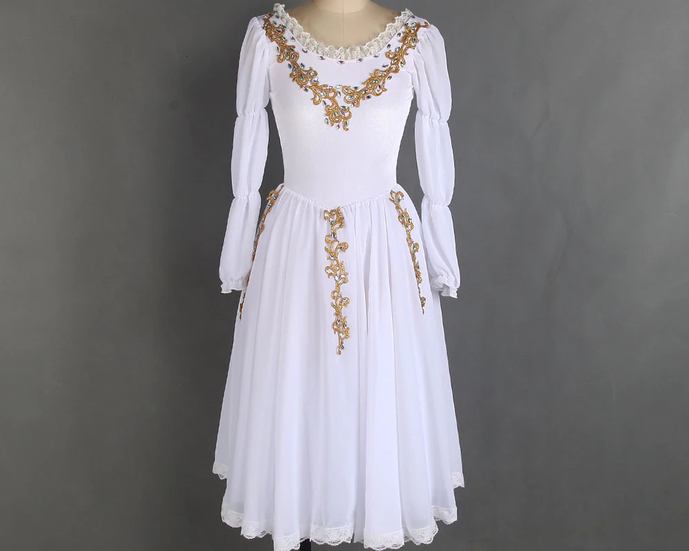 Long Sleeve White Ballet Soft Stretch Juliette Dress Arabesque Life 7034