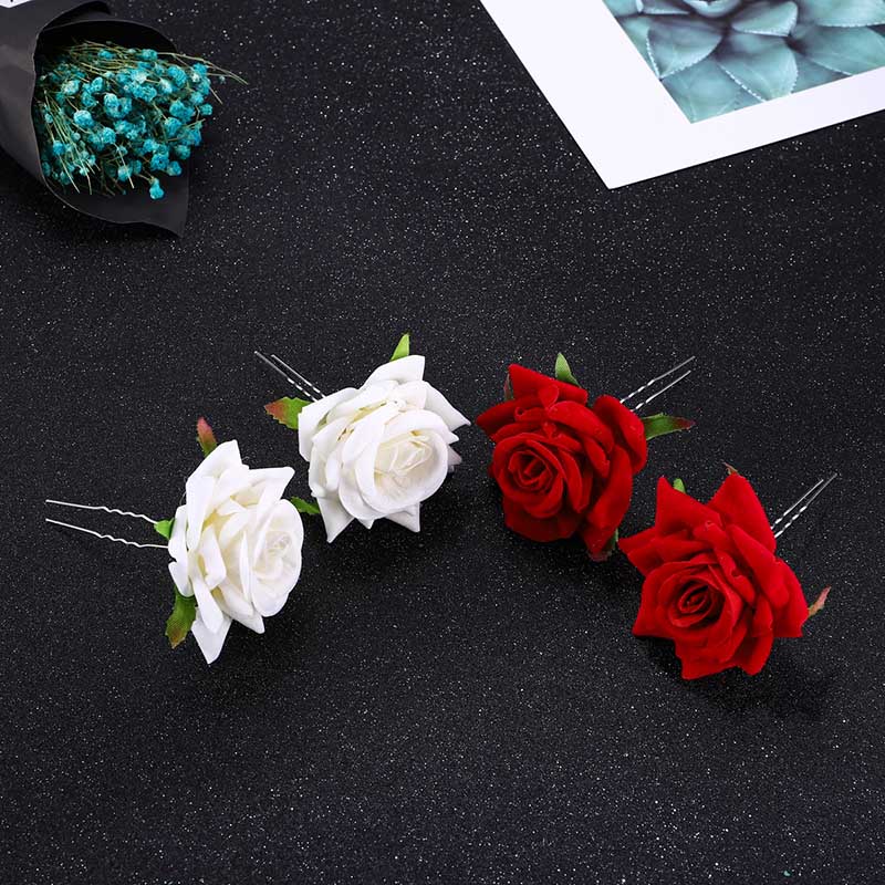 Red or White Artificial Rose Flower Hair Pin - Arabesque Life